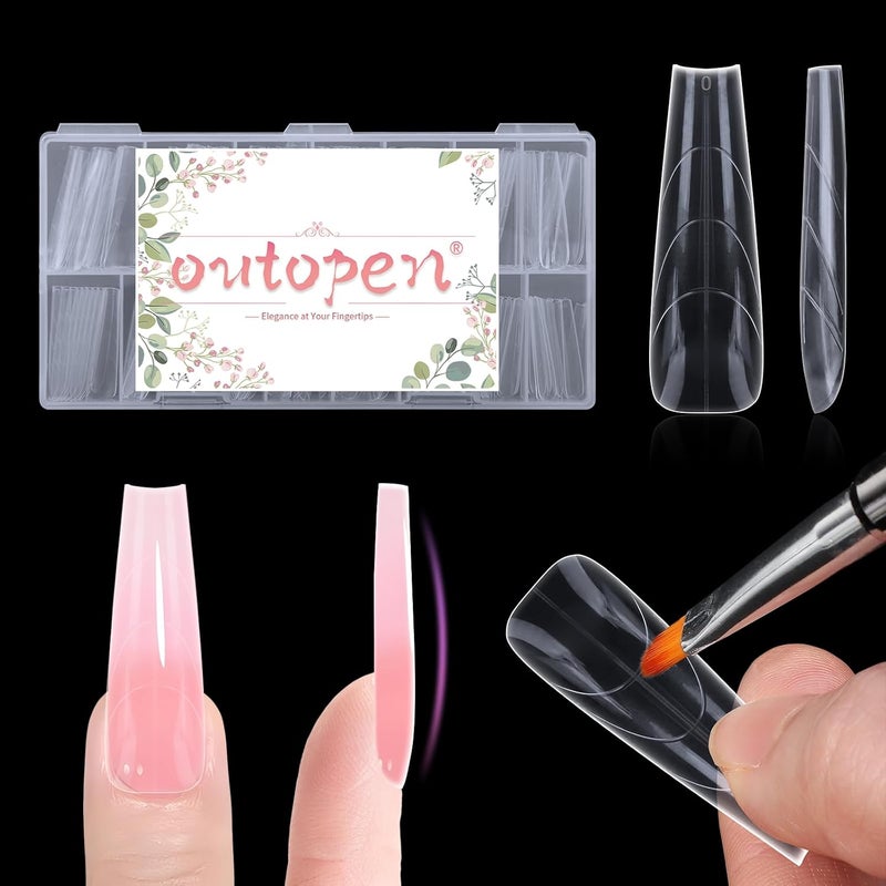 Outopen 150pcs Long Straight Stiletto Coffin Nail Forms Thicken Clear Coffin Shape Nail Mold for Polygel Acrylic Extension Full Cover Fake Press On Nail Molds for Beginners DIY Manicure,15 Sizes - Image 1